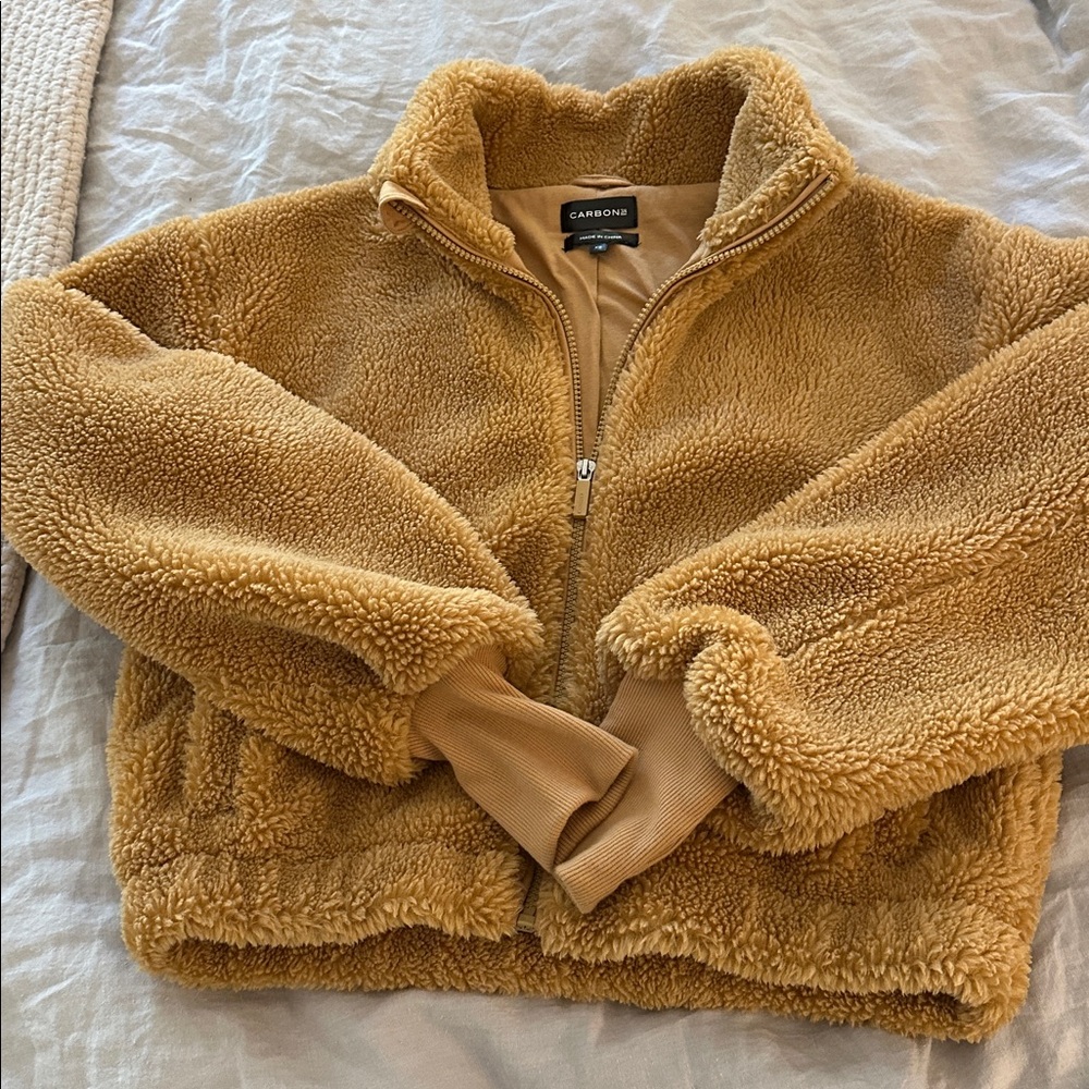 Carbon38 Women's Size XS Teddy Zip Up Jacket Roots CRB21184 Brown Camel